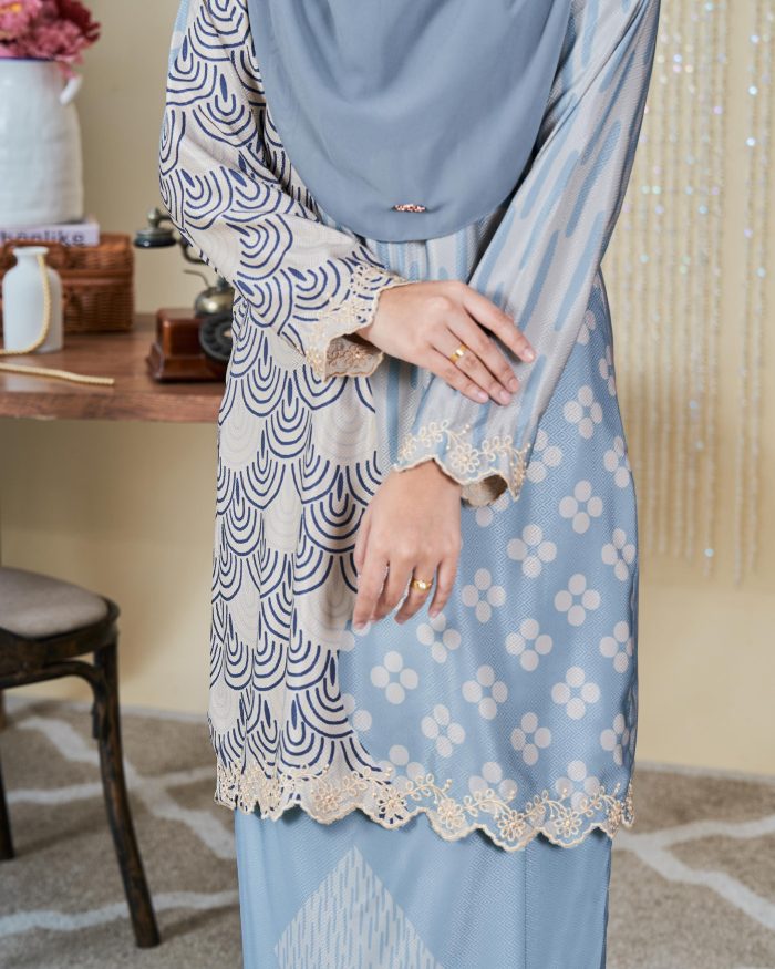 Baju Kurung Moden Sulam Batik Sultanah 9.0 - Embun Powder Blue - Image 3