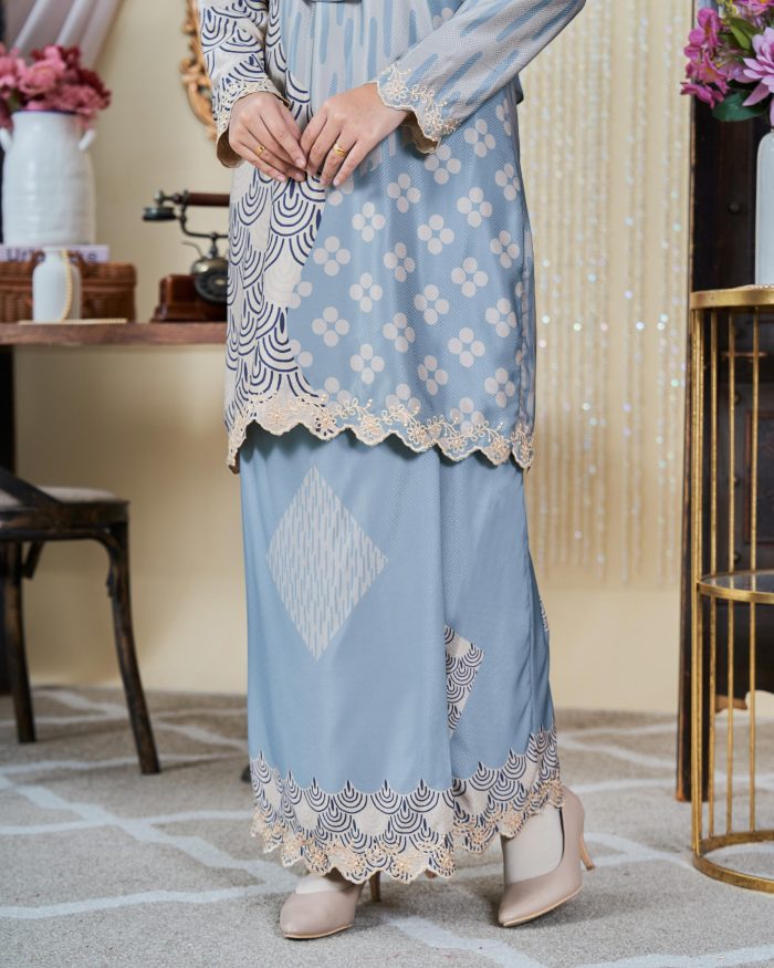 Baju Kurung Moden Sulam Batik Sultanah 9.0 - Embun Powder Blue - Image 4