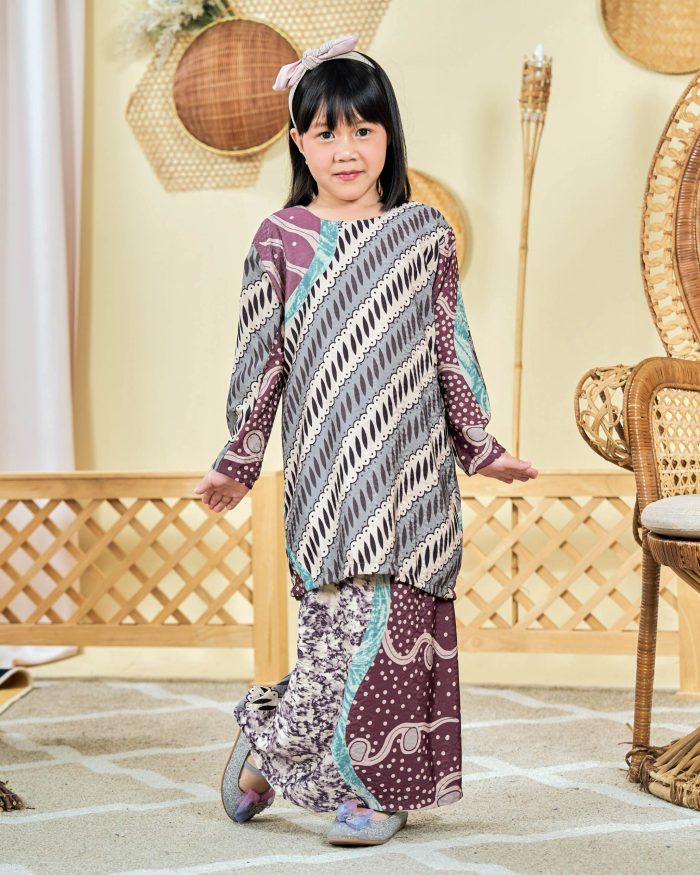 Baju Kurung Moden Batik Sultanah Kids 9.0 - Armani Plum Purple