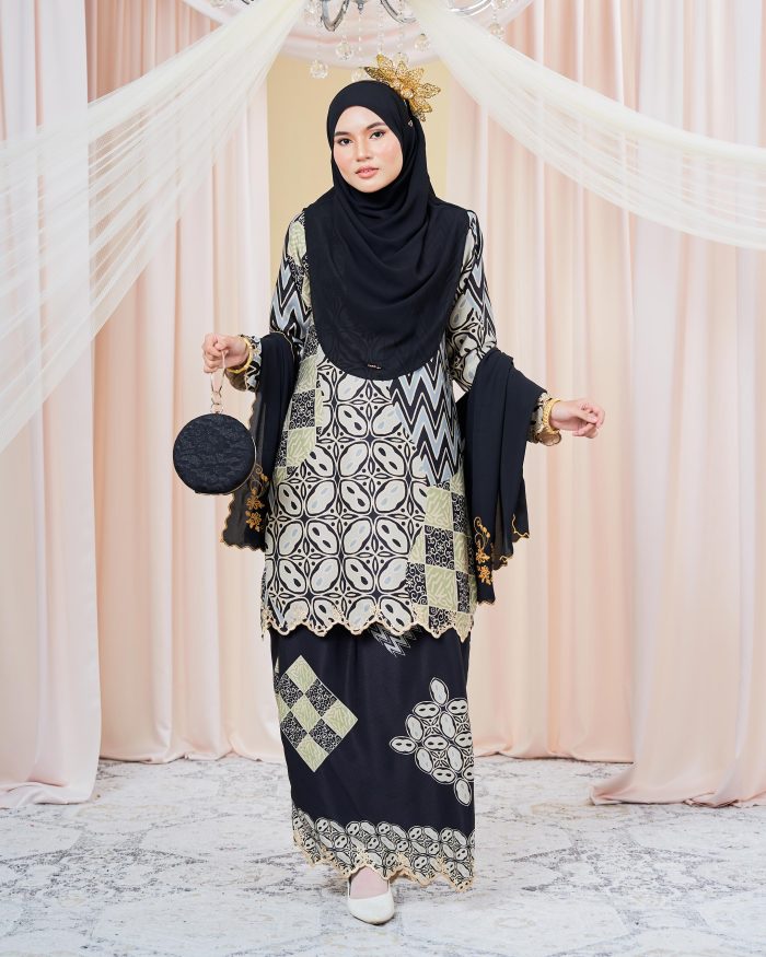 Baju Kurung Moden Batik Puteri Sari Laluna X MCC - Charcoal Black - Image 5