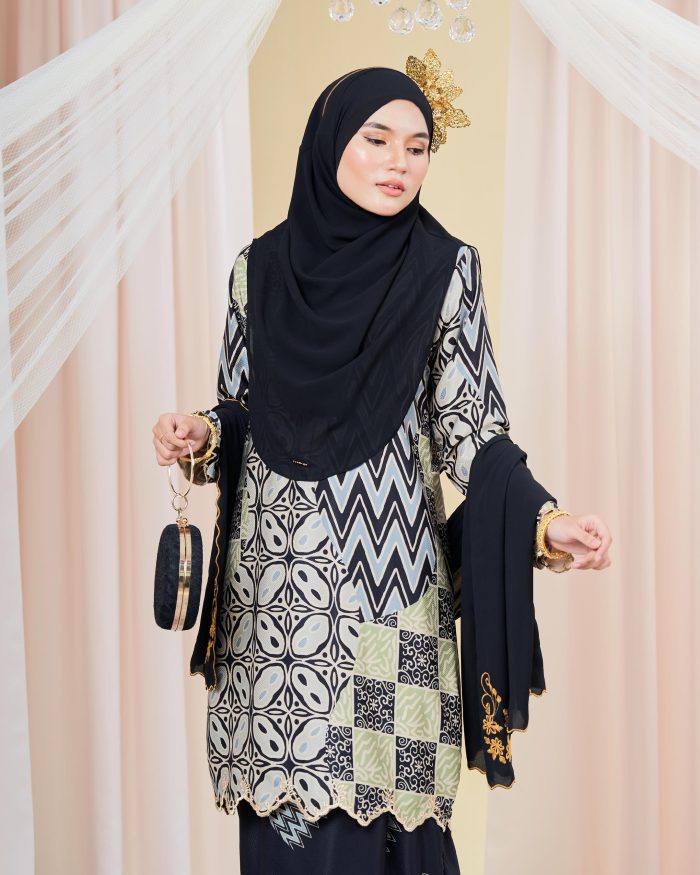 Baju Kurung Moden Batik Puteri Sari Laluna X MCC - Charcoal Black - Image 6