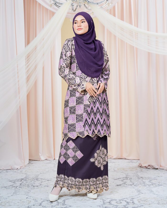 Baju Kurung Moden Batik Puteri Sari Laluna X MCC - Plum Purple - Image 4