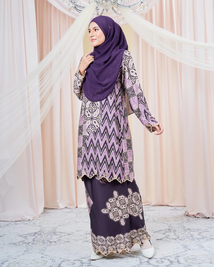 Baju Kurung Moden Batik Puteri Sari Laluna X MCC - Plum Purple - Image 5