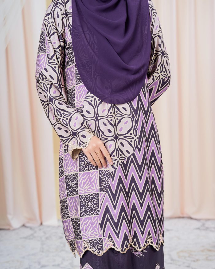 Baju Kurung Moden Batik Puteri Sari Laluna X MCC - Plum Purple - Image 2