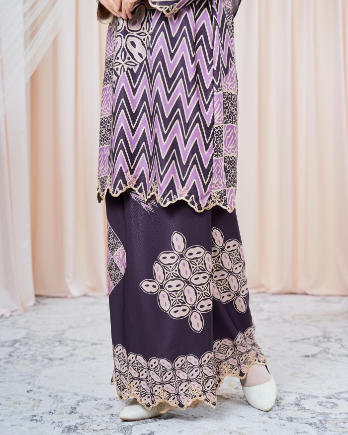 Baju Kurung Moden Batik Puteri Sari Laluna X MCC - Plum Purple - Image 3