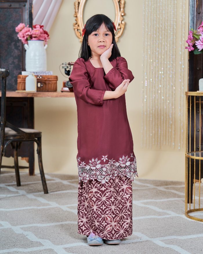 Baju Kurung Moden Batik Lace Sultanah Kids 10.0 - Adlina Maroon