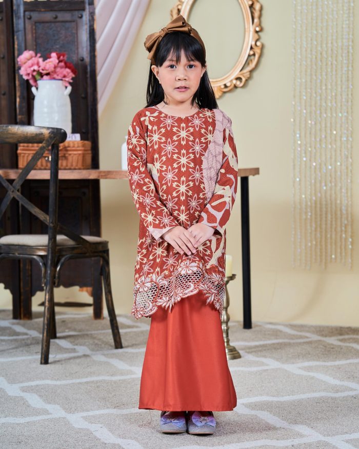 Baju Kurung Moden Batik Sulam Sultanah Kids 10.0 - Alena Burnt Orange