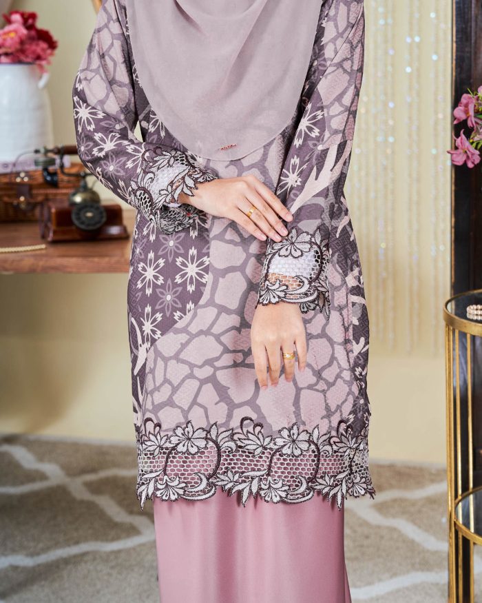 Baju Kurung Moden Batik Sulam Sultanah 10.0 - Alena Purple - Image 2