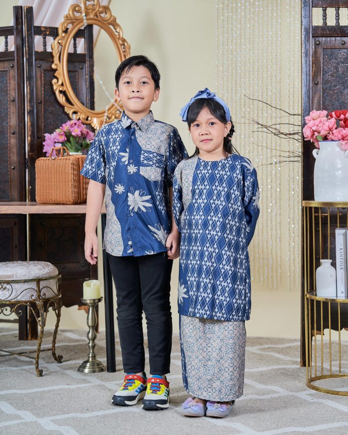 Baju Kurung Moden Batik Sultanah Kids 9.0 - Arena Spruce Blue - Image 6
