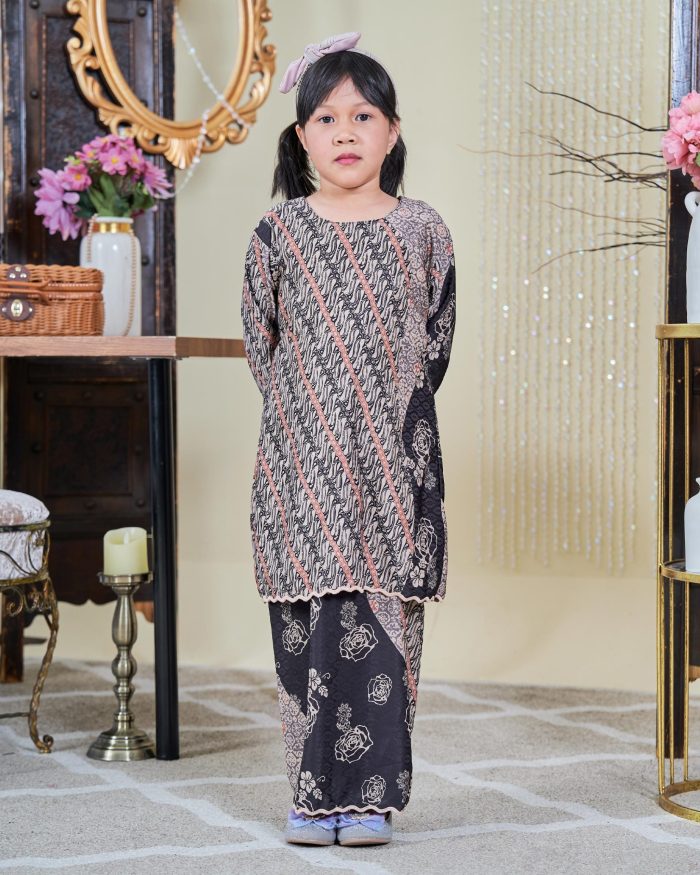 Baju Kurung Moden Batik Sultanah Kids 9.0 - Jiwa Ash Black