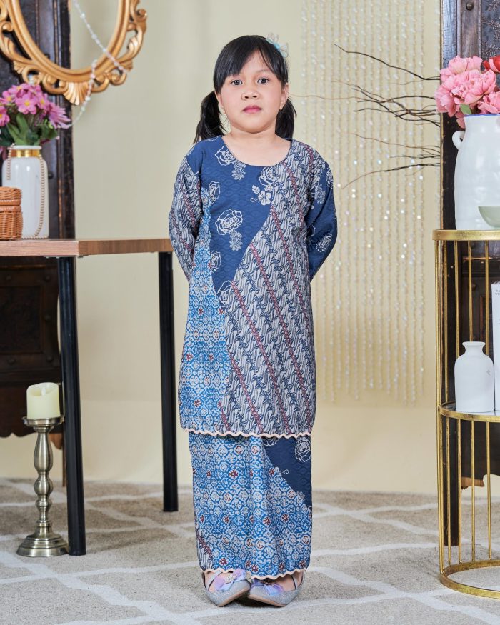 Baju Kurung Moden Batik Sultanah Kids 9.0 - Jiwa Denim Blue