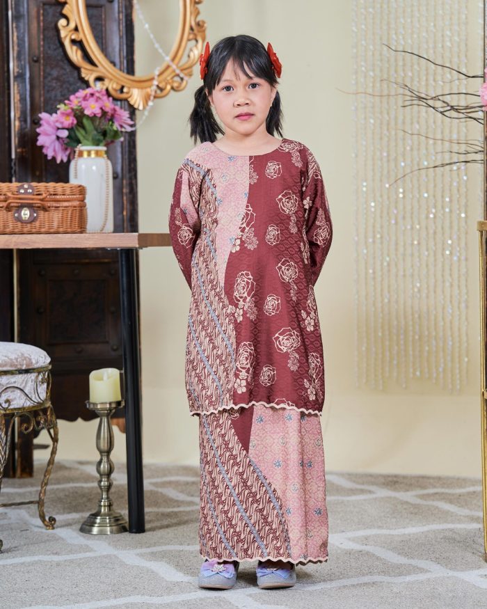 Baju Kurung Moden Batik Sultanah Kids 9.0 - Jiwa Rose Maroon