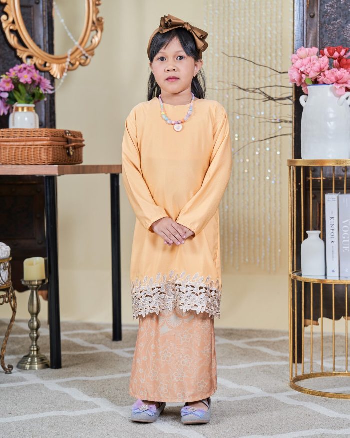 Baju Kurung Moden Batik Sulam Sultanah Kids 10.0 - Adira Custard