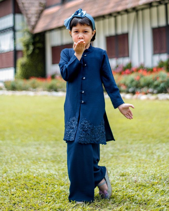 Baju Kebarung Sultanah Kids - Nilamsari Navy Blue - Image 4