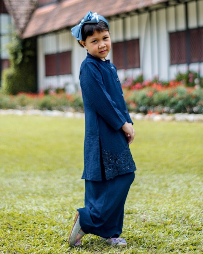 Baju Kebarung Sultanah Kids - Nilamsari Navy Blue - Image 5