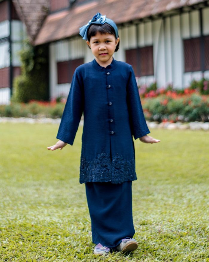 Baju Kebarung Sultanah Kids - Nilamsari Navy Blue - Image 6