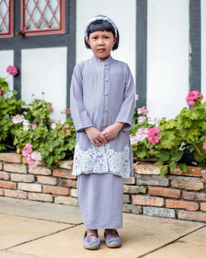 Baju Kebarung Sultanah Kids - Nilamsari Steel Grey