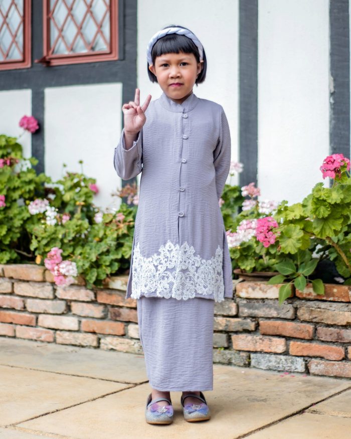 Baju Kebarung Sultanah Kids - Nilamsari Steel Grey - Image 2