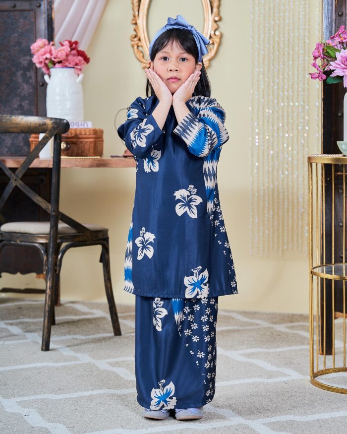 Baju Kurung Moden Batik Sultanah Kids 9.0 - Rayana Dark Blue