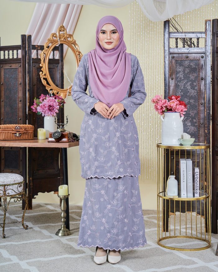 Baju Kurung Moden Sulam Sultanah - Seri Ash Grey