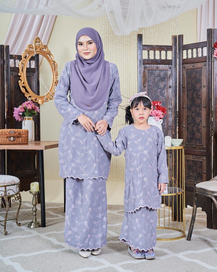 Baju Kurung Moden Sulam Sultanah Kids - Seri Ash Grey - Image 3