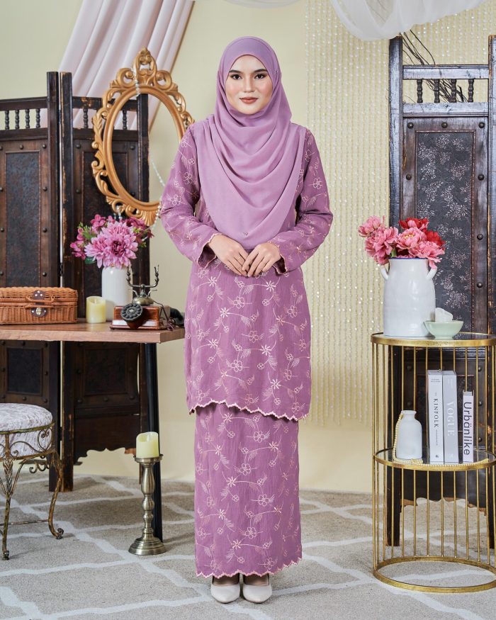 Baju Kurung Moden Sulam Sultanah - Seri Dusty Purple