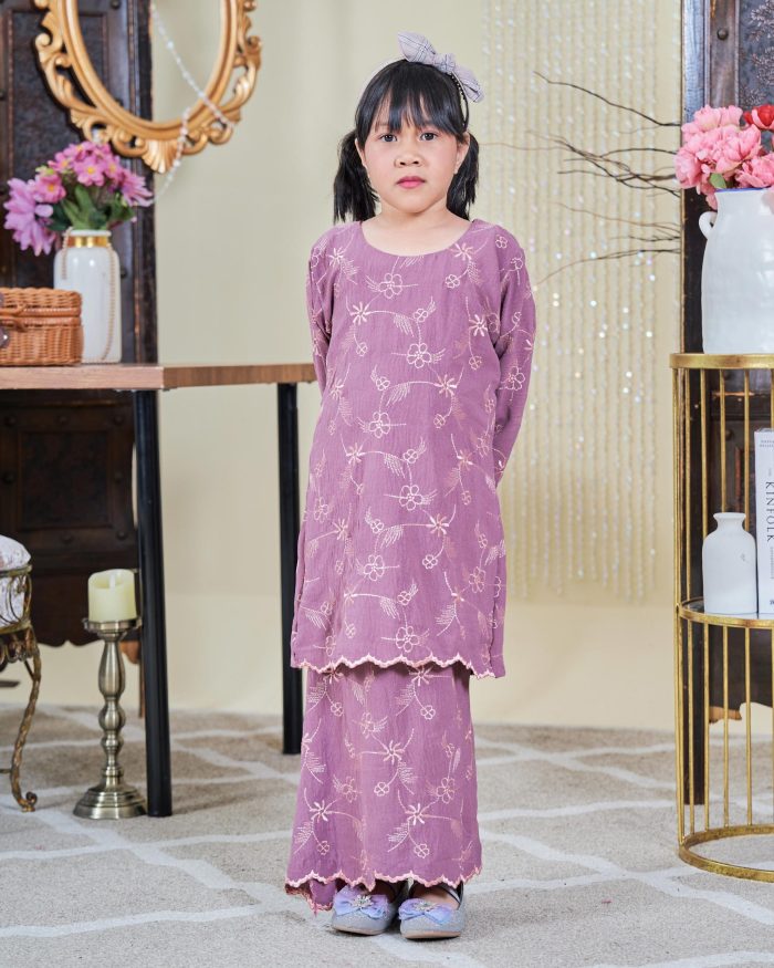 Baju Kurung Moden Sulam Sultanah Kids - Seri Dusty Purple