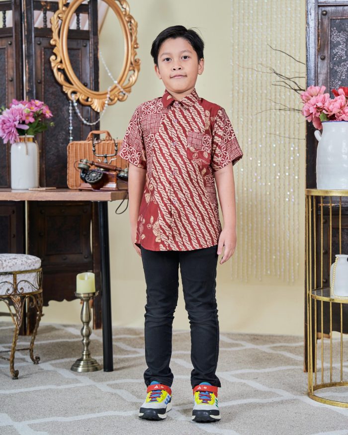 Baju Kemeja Batik Sultan Kids 9.0 - Setiawan Brick Red