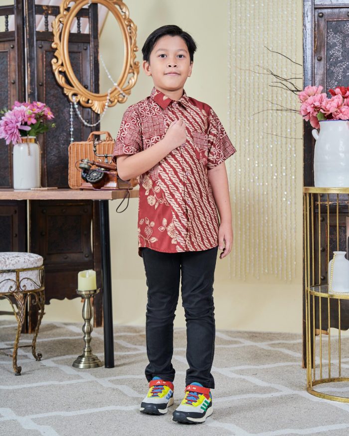 Baju Kemeja Batik Sultan Kids 9.0 - Setiawan Brick Red - Image 2