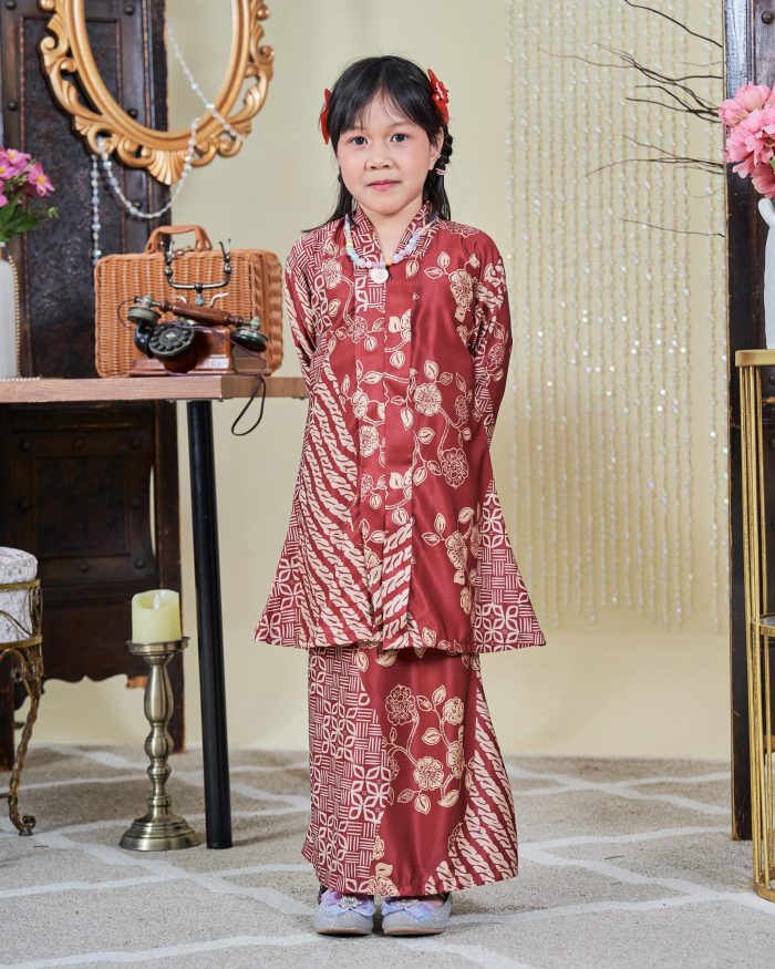 Baju Kebarung Moden Batik Sultanah Kids 9.0 - Setiawan Brick Red