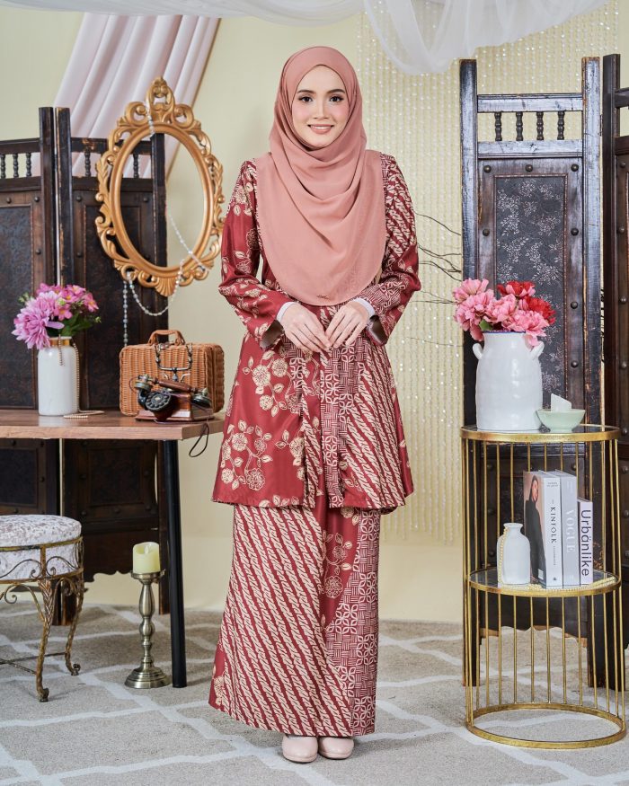 Baju Kebarung Moden Batik Sultanah 9.0 - Setiawan Brick Red