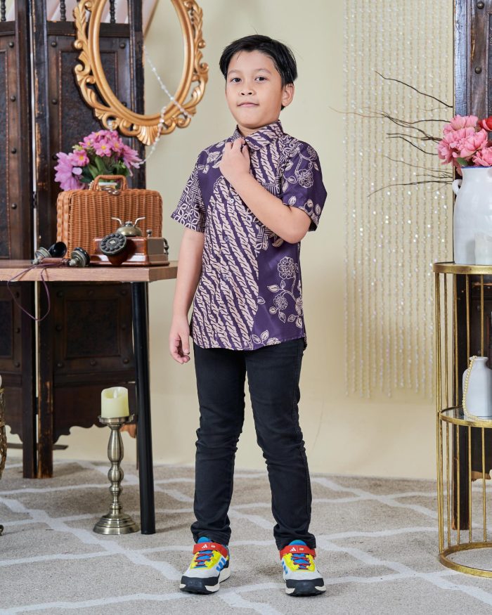 Baju Kemeja Batik Sultan Kids 9.0 - Setiawan Deep Purple - Image 2