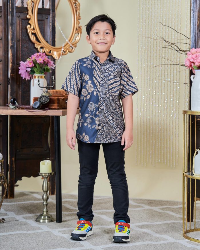 Baju Kemeja Batik Sultan Kids 9.0 - Setiawan Navy Blue