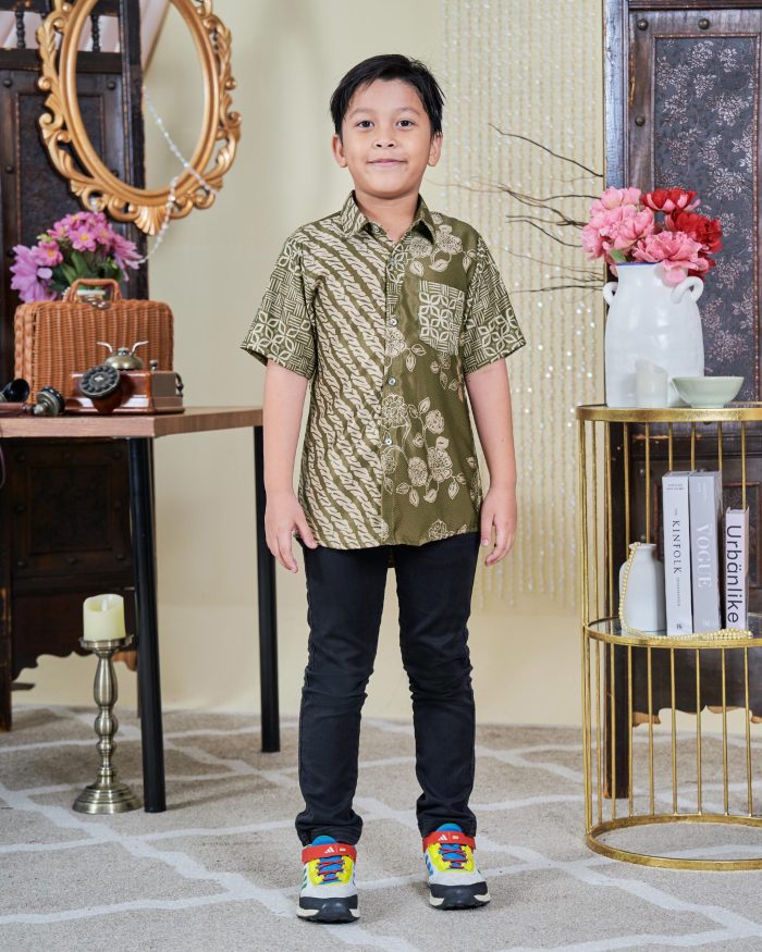 Baju Kemeja Batik Sultan Kids 9.0 - Setiawan Olive Green