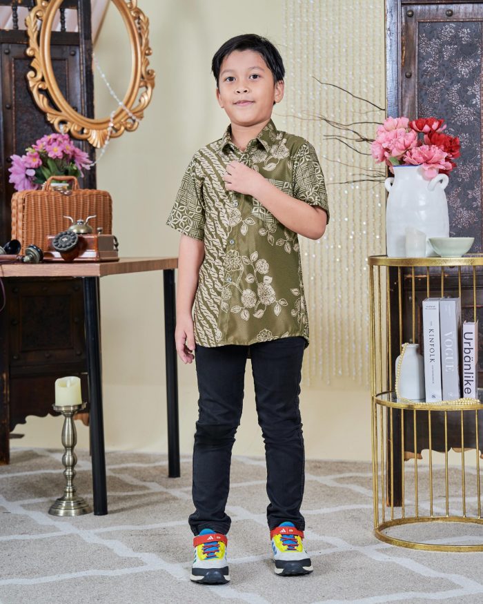 Baju Kemeja Batik Sultan Kids 9.0 - Setiawan Olive Green - Image 2