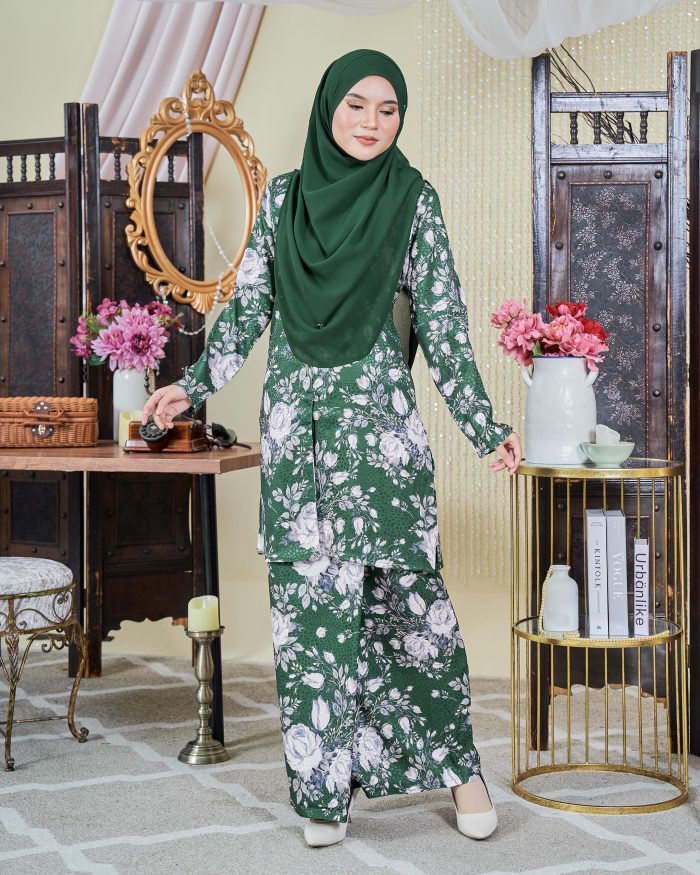 Baju Kebarung Moden Shafaa - Emerald Green