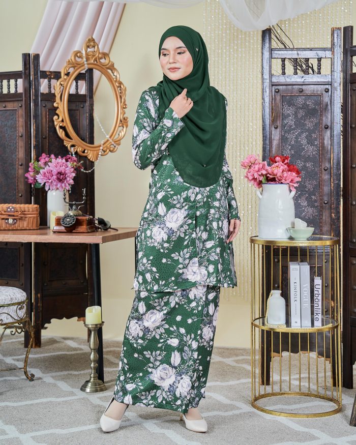 Baju Kebarung Moden Shafaa - Emerald Green - Image 2