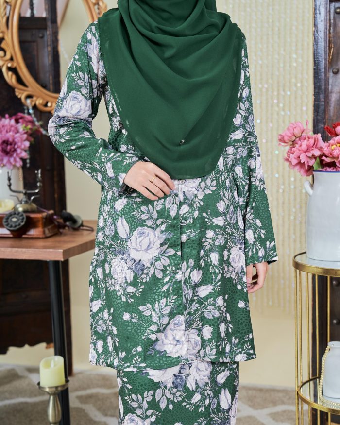 Baju Kebarung Moden Shafaa - Emerald Green - Image 4