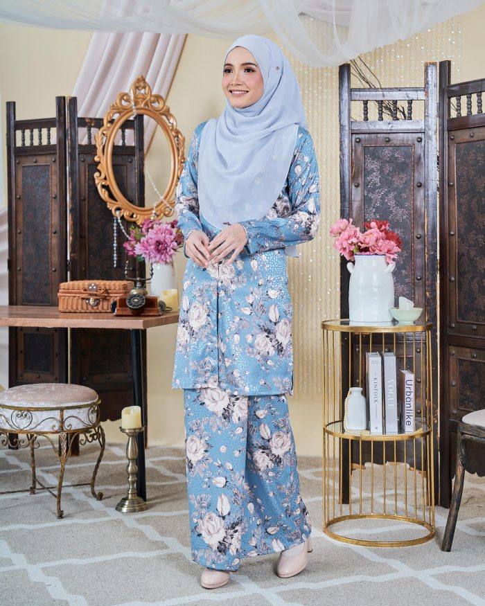 Baju Kebarung Moden Shafaa - Baby Blue - Image 3