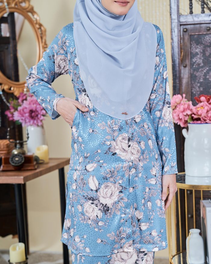 Baju Kebarung Moden Shafaa - Baby Blue - Image 4