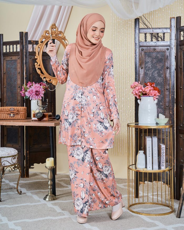 Baju Kebarung Moden Shafaa - Peach - Image 2