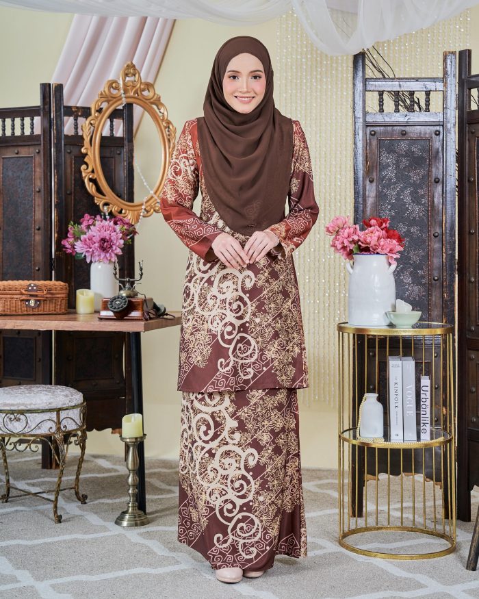 Baju Kurung Moden Batik Sultanah 9.0 - Takzim Burnt Red