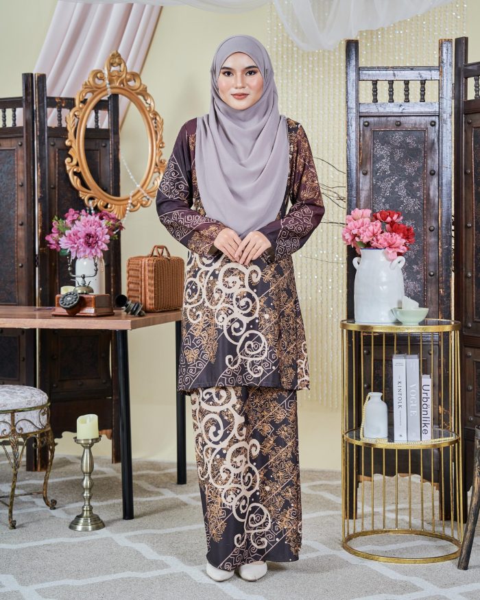 Baju Kurung Moden Batik Sultanah 9.0 - Takzim Coffee Brown