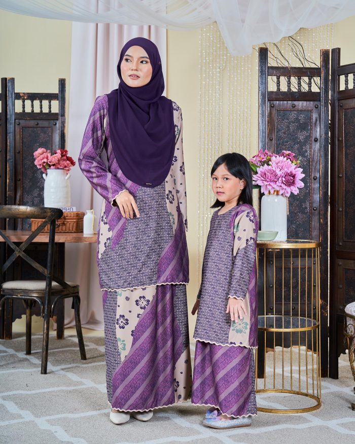 Baju Kurung Moden Batik Sultanah Kids 9.0 - Wardina Amethyst Purple - Image 4