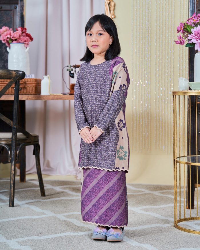 Baju Kurung Moden Batik Sultanah Kids 9.0 - Wardina Amethyst Purple - Image 2