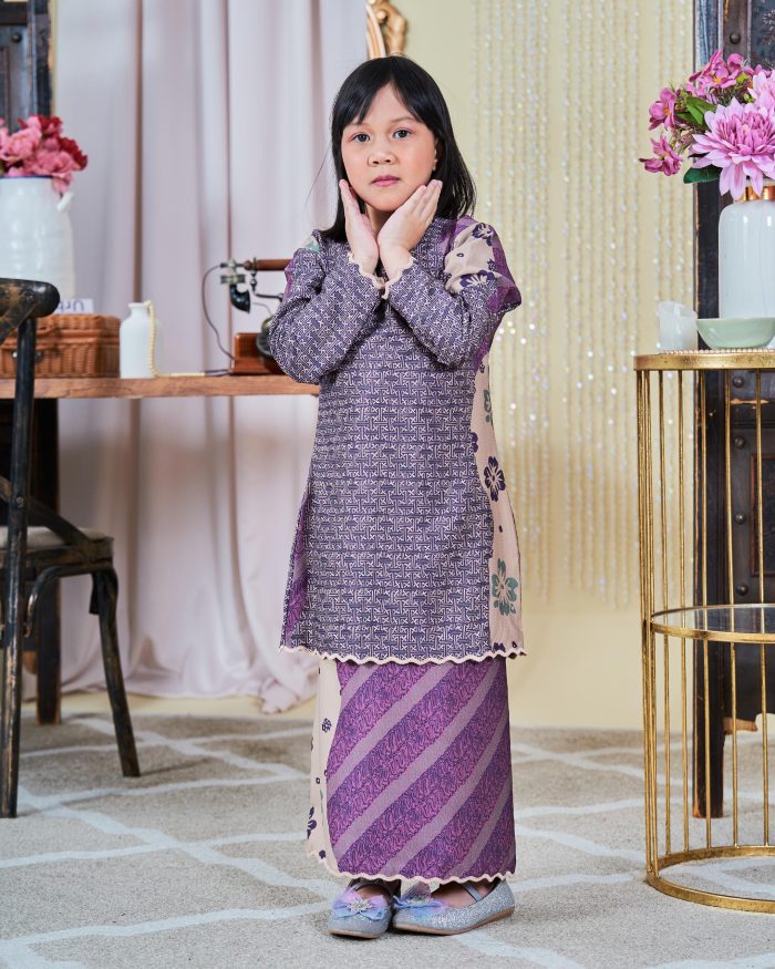 Baju Kurung Moden Batik Sultanah Kids 9.0 - Wardina Amethyst Purple