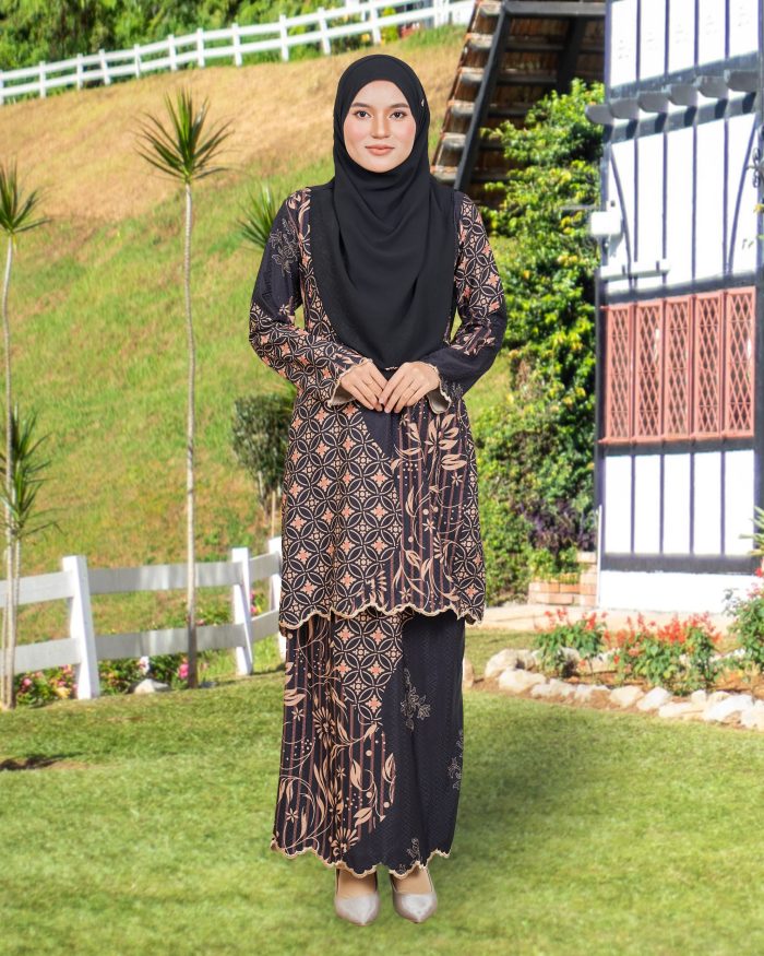 Baju Kurung Moden Batik Sulam Sultanah 10.0 - Dahlia Matte Black