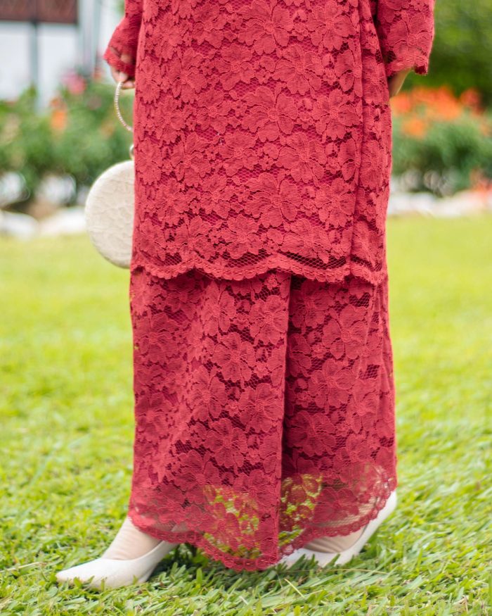 Baju Kurung Lace Donna - Maroon - Image 2