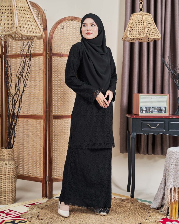 Baju Kurung Lace Donna - Matte Black - Image 2