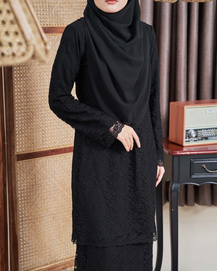 Baju Kurung Lace Donna - Matte Black - Image 3